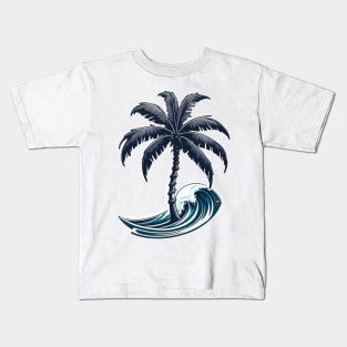 beach, surf, palm tree and waves Kids T-Shirt